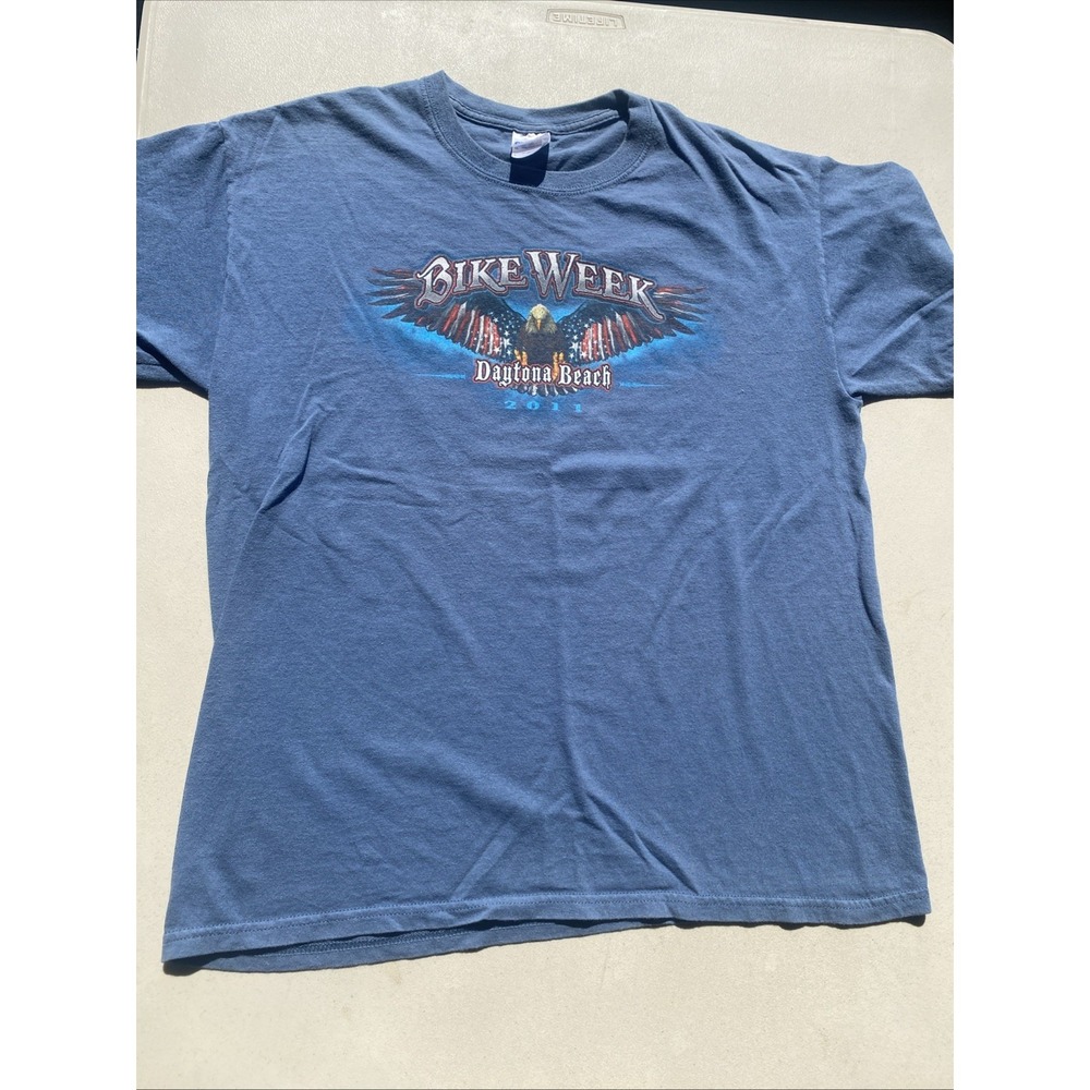 2011 Daytona Beach Bike Week T-Shirt Size Large Eagle Blue Gildan Brand